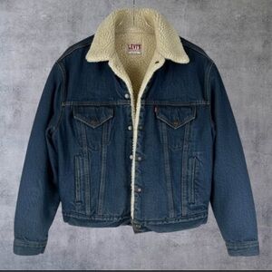 Vtg 80s Levi’s 70608-0216 Sherpa Lined Denim Trucker Jacket Made in USA Size 48